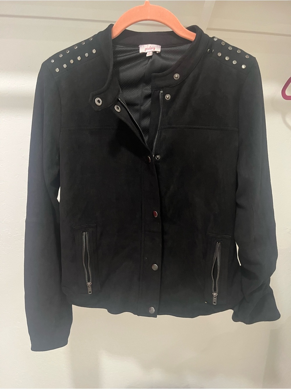 Pixley Black Stud-Shoulder Bomber Jacket